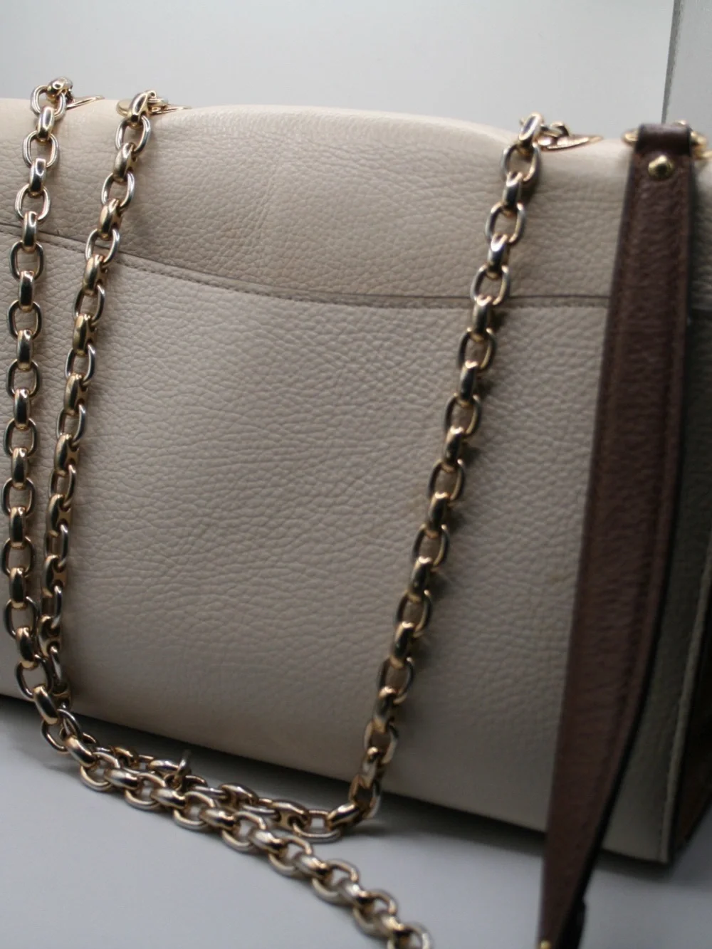 Coach Pebbled Leather Shoulder Bag in Cream with Gold Chain